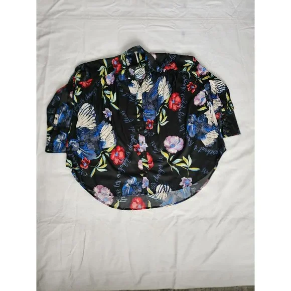 Free People Women's Black/Multi Floral Silky Nights Oversized Blouse Size XS/TP - Picture 4 of 12